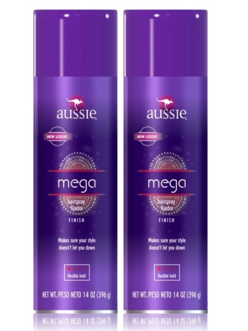Aussie Mega Finish Flexible Hold Hairspray 14 oz Each Lot of 2.